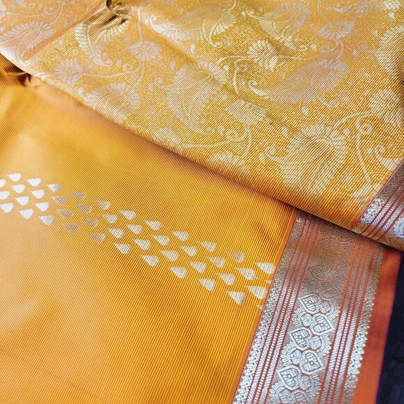 Saree in Orange and Gold Accents -Unstitched- NEW - Picture 6 of 8
